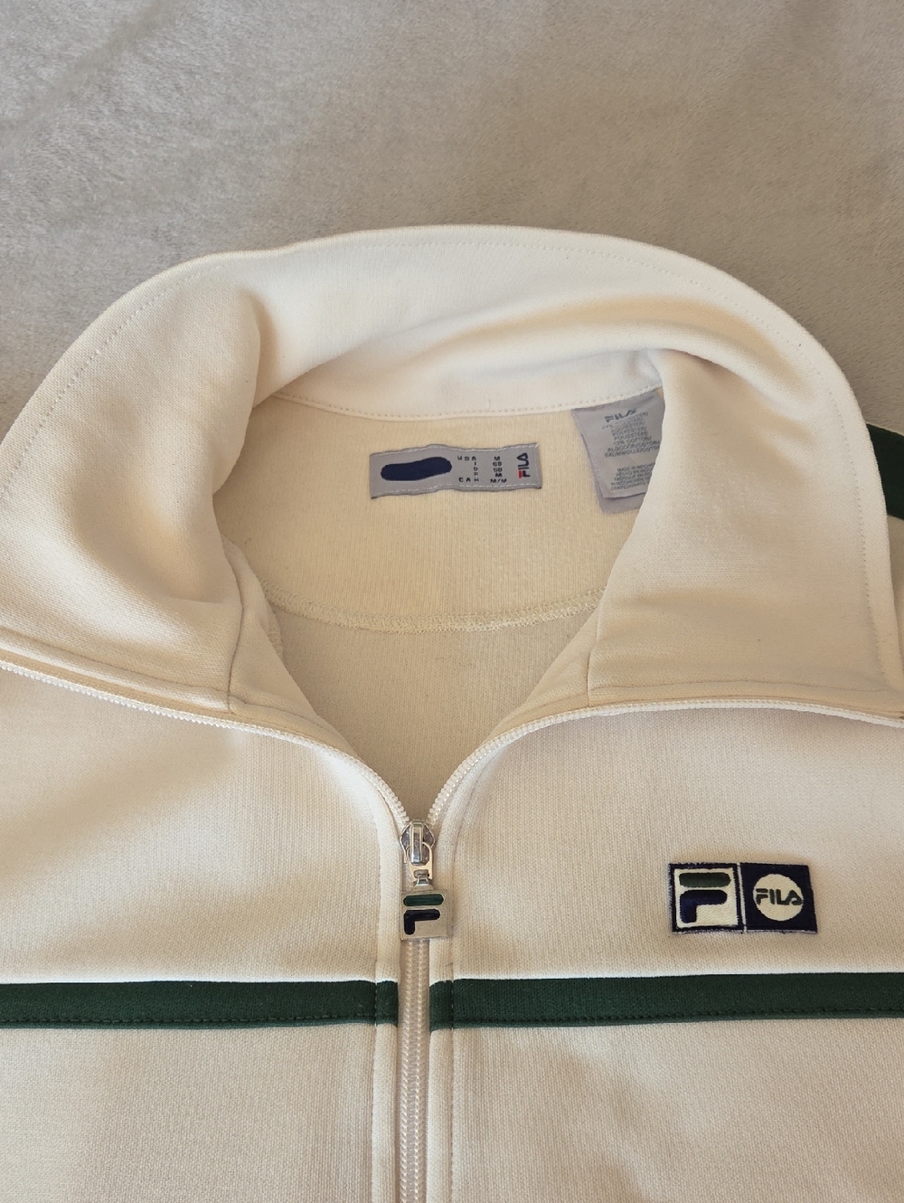 Excellent Men's Fila Tracksuit Top. Cream, Green & Blue. Size M - Picture 5 of 6